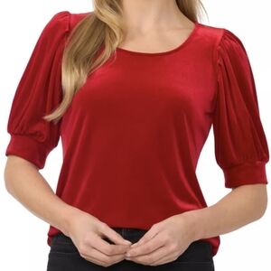 CeCe Red Puff Sleeve Relaxed Blouse